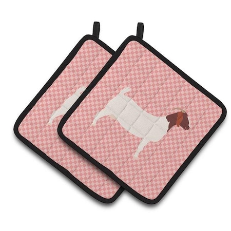 Carolines Treasures BB7886PTHD Boer Goat Pink Check Pair Of Pot Holders